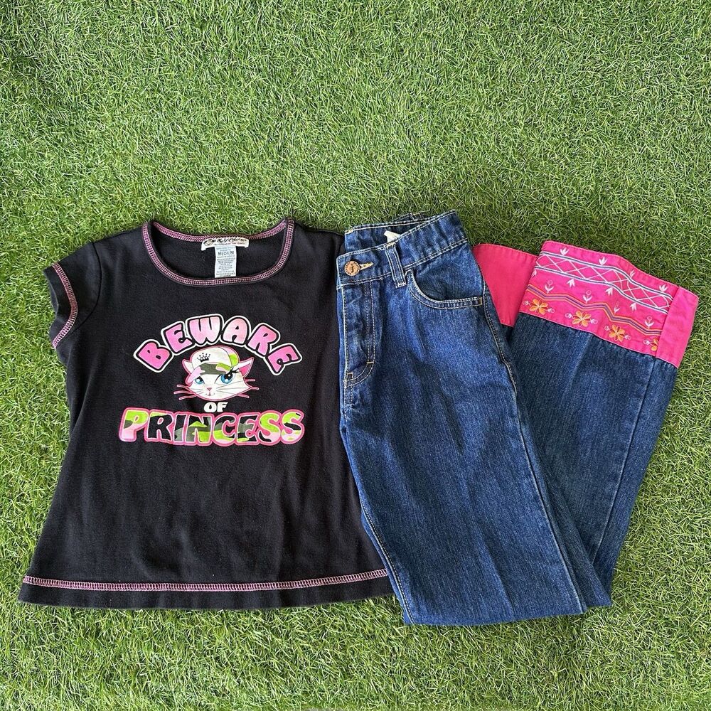 Vtg Y2K Outfit Jordache Girls Jeans Size 7 Self Esteem Monkey Skirt Youth Medium